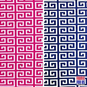 Greek Key Print Design Navy / Pink Stretch Poly-Spandex Fabric 58" Wide